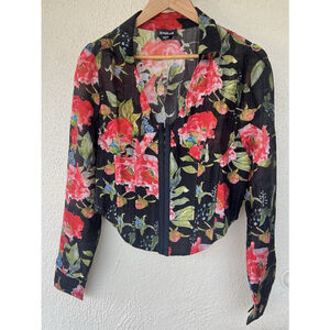 Bebe Rose Floral Corset Top Size 0 Collar Black Soft Goth Fairy Grunge Baddie
